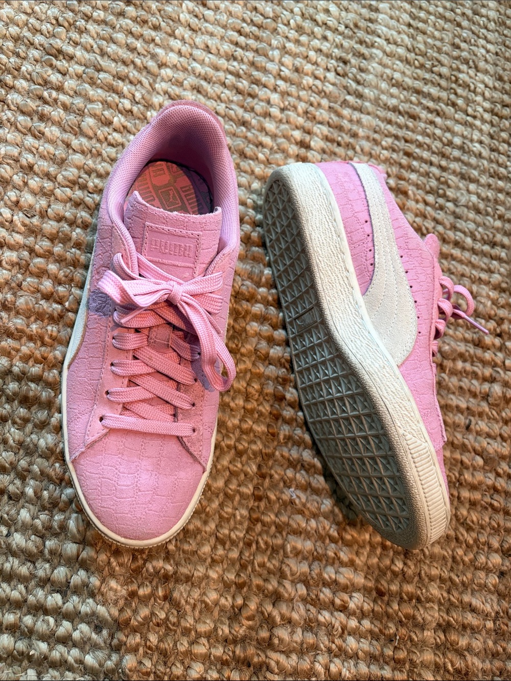 Puma Women's Pink Suede Sneakers with Cream Side Stripe